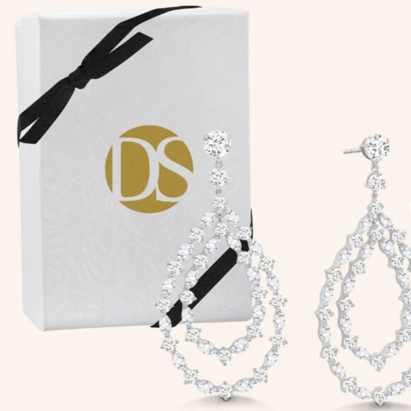 💎”Regina" 9CTW Marquise & Round Cut Stones Open Pear Drop Earrings - Silver  ❤️ - Picture 1 of 5